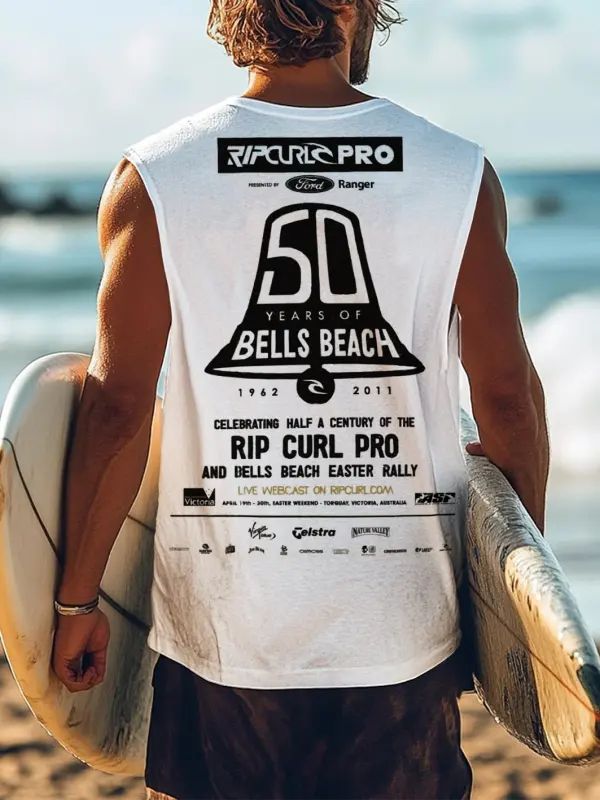 Men's Vintage Surfing Oversized WSL Poster Racing Graphic Print Tank Top - Simplyion.com 