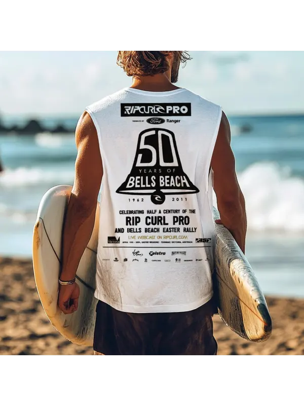 Men's Vintage Surfing Oversized WSL Poster Racing Graphic Print Tank Top - Aptkoi.com 