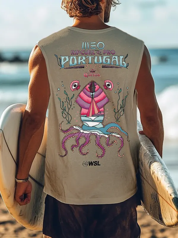 Men's Vintage Surfing Oversized WSL Poster Racing Graphic Print Tank Top - Simplyion.com 