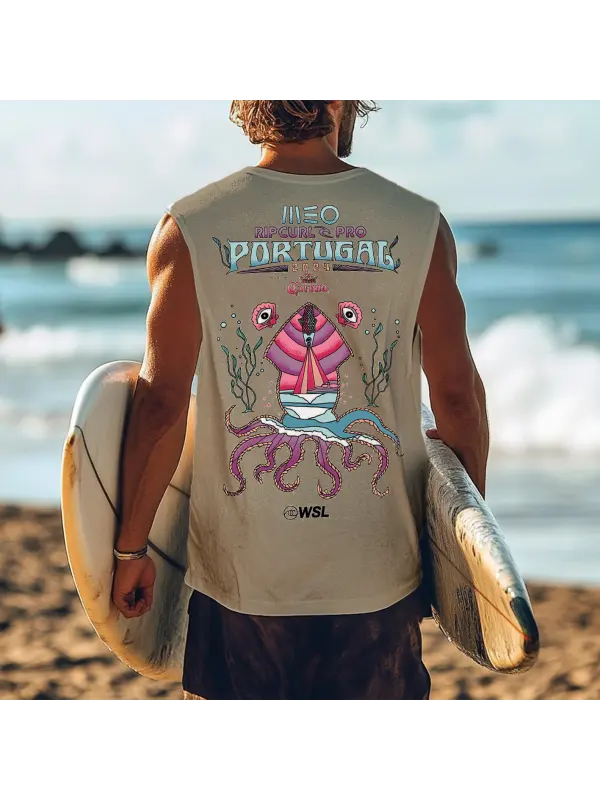 Men's Vintage Surfing Oversized WSL Poster Racing Graphic Print Tank Top - Shopyiyistories.com 
