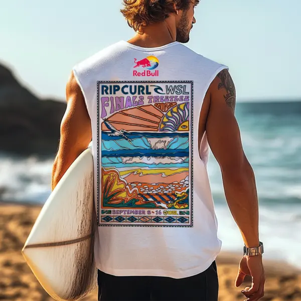 Men's Vintage Surfing Oversized WSL Poster Racing Graphic Print Tank Top - Wayrates.com 