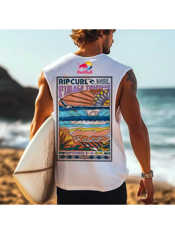 Men's Vintage Surfing Oversized WSL Poster Racing Graphic Print Tank Top - Aptkoi.com 