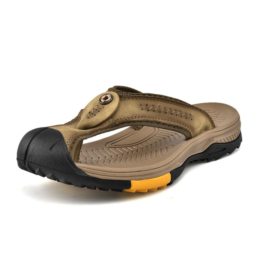 

Men's Vintage Genuine Leather Lightweight Non-slip Surf Beach Sandals Slippers Flip Flops