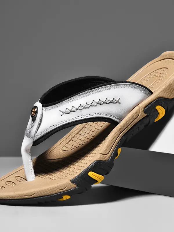 Men's Retro Genuine Leather Wear-resistant Lightweight Non-slip Surfing Beach Outdoor Sandals Slippers Flip Flops - Pragmaace.com 