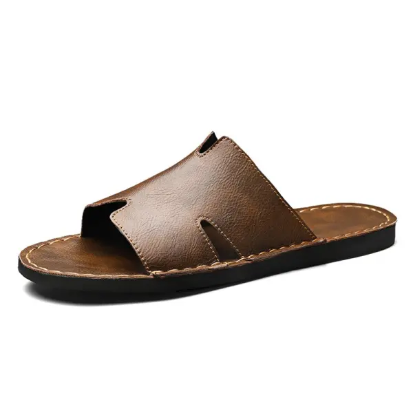 Men's Microfiber Leather Handmade Slippers, Soft Bottom Non-slip Flip Flops - Elementnice.com 