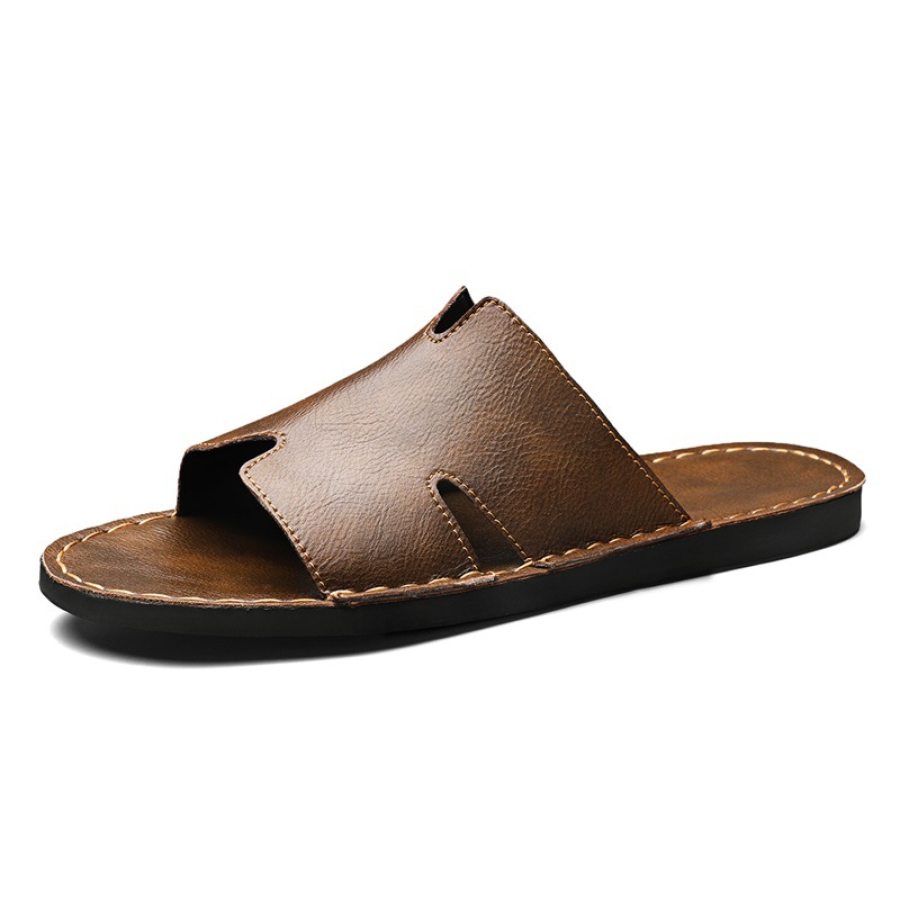 

Men's Microfiber Leather Handmade Slippers Soft Bottom Non-slip Flip Flops