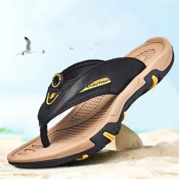 Men's Flip Flops Genuine Leather Breathable Non-slip Lightweight Soft Sports Outdoor Beach Surfing Slippers - Menzfolk.com 