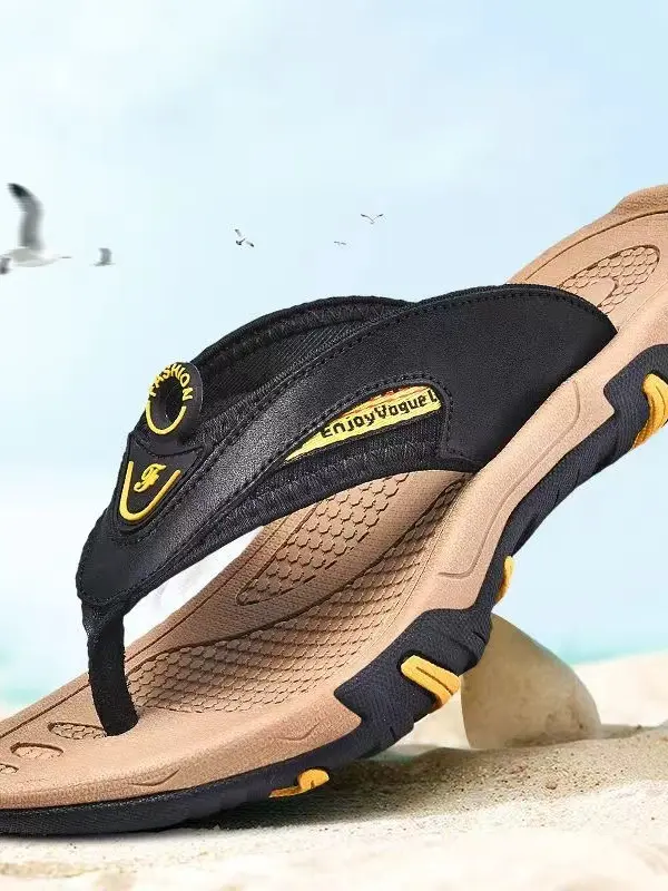 Men's Flip Flops Genuine Leather Breathable Non-slip Lightweight Soft Sports Outdoor Beach Surfing Slippers - Pragmaace.com 