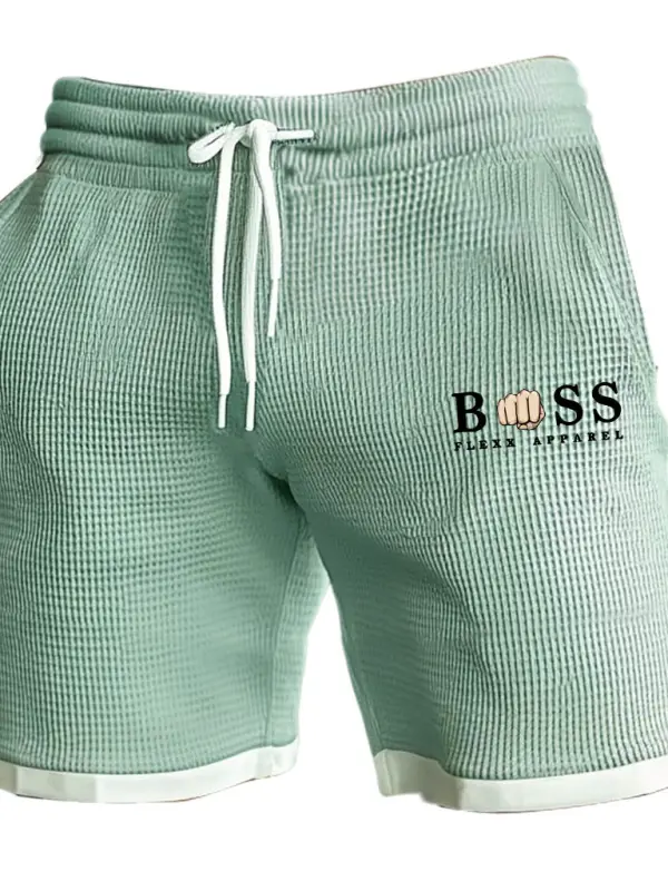 Men's Vintage Waffle Knit Elastic Drawstring Color Block Casual Shorts - Wantbright.com 