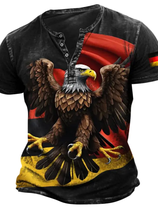 Men's Vintage Germany Flag Eagle Graphic Henley Short Sleeve T-Shirt - Simplyion.com 