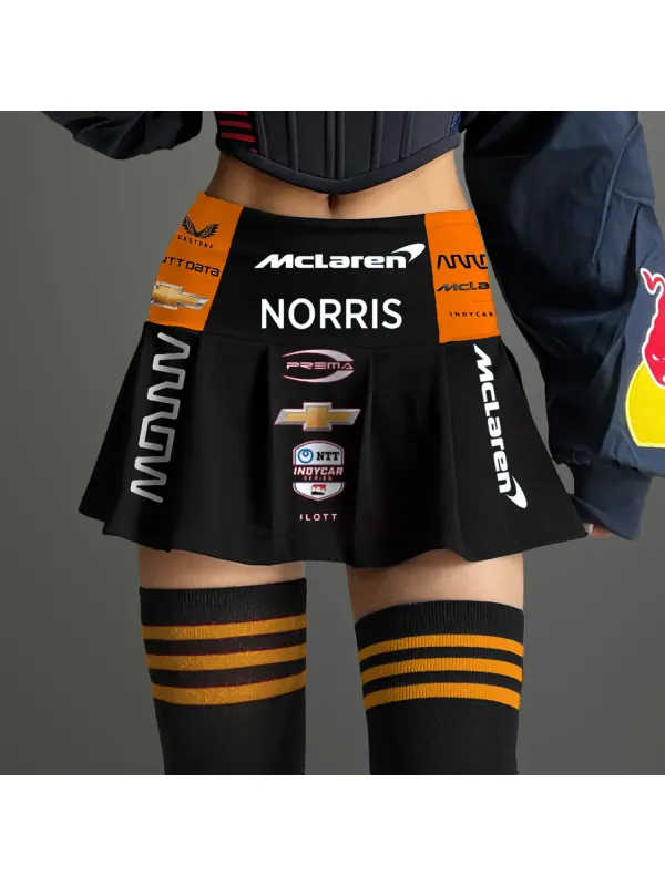 Women's Racing Print Pleated Skirt - Localziv.com 