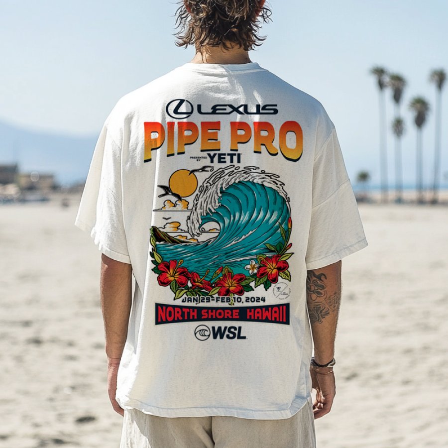 

2024 North Shore Wahall Surfing Beach Graphic T-Shirt For Men