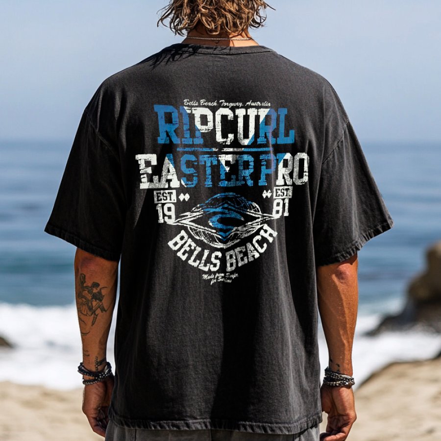 

Vintage Beach Outdoors Surf Graphic Black T-Shirt For Men