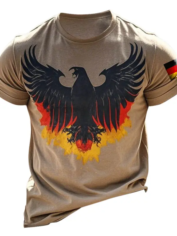 Men's Vintage German Flag Eagle Print Crew Neck Short Sleeve T-shirt - Simplyion.com 