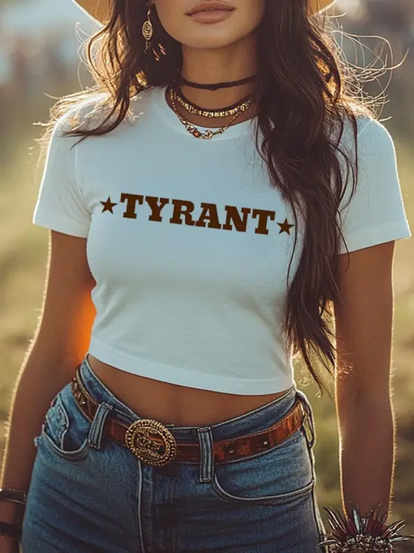 Women's Tyrant Rodeo Western Cowboy Carter Print Cropped Short Sleeve T-Shirt Y2k Baby Tee - Pragmaace.com 