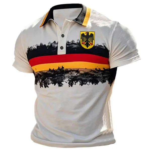 Men's Vintage German Flag Eagle Polo Collar Short Sleeve T-shirt - Cotosen.com 