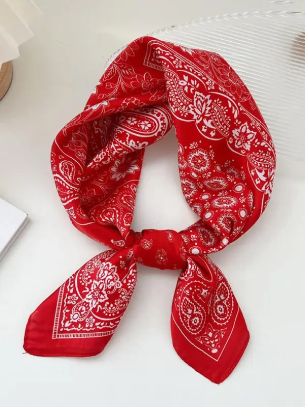 Western Cowboy Paisley Pattern Print Small Square Scarf - Simplyion.com 