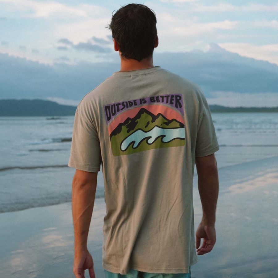

Men's Vintage Outside Is Better Surf Print Crew Neck Short Sleeve T-Shirt