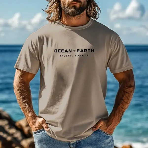 Men's Ocean Since 79 Surf Print Crew Neck Short Sleeve T-Shirt - Menzfolk.com 