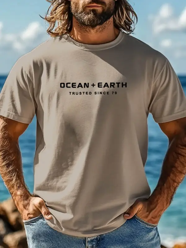 Men's Ocean Since 79 Surf Print Crew Neck Short Sleeve T-Shirt - Pragmaace.com 
