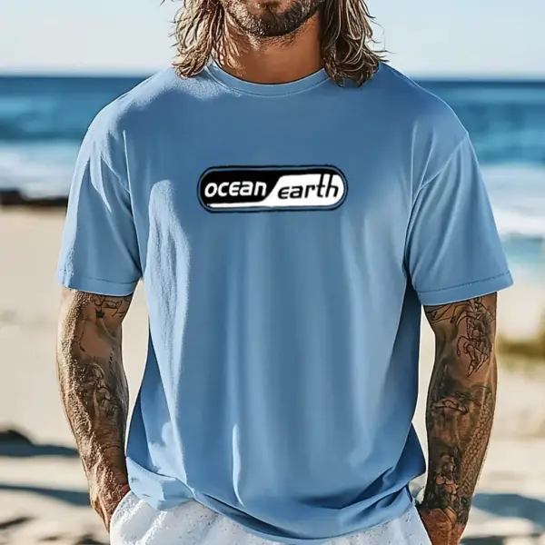 Men's Ocean Surf Print Crew Neck Short Sleeve T-Shirt - Menzfolk.com 