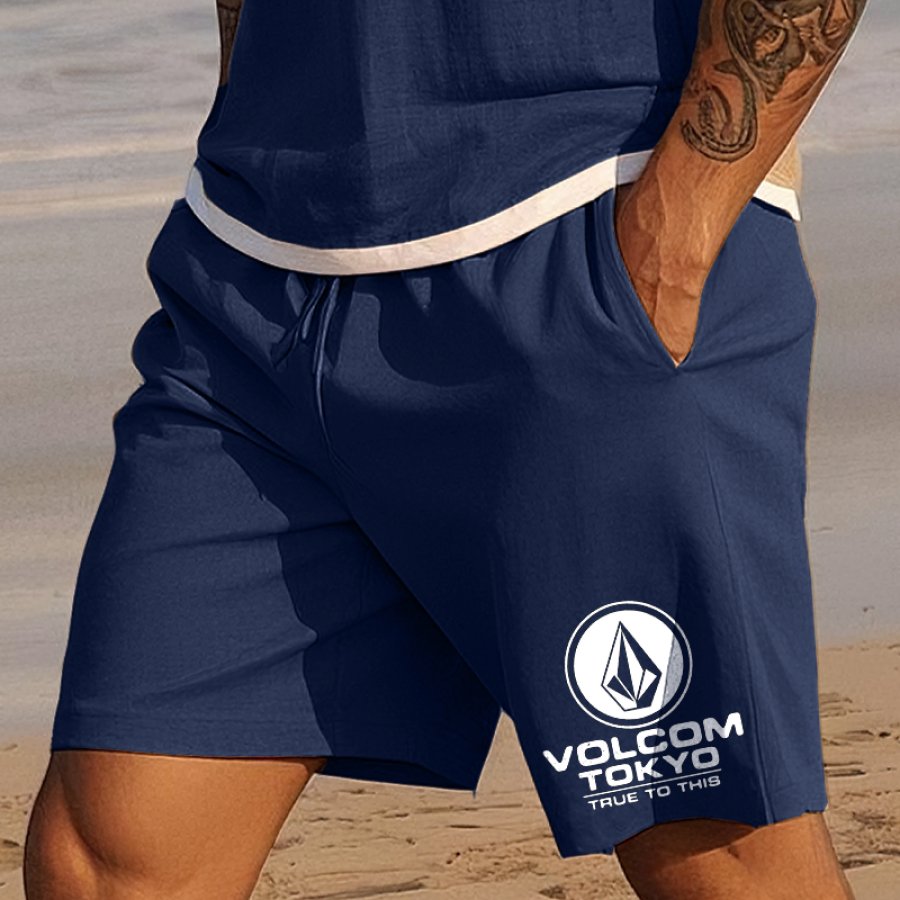 

Men's Vintage Surf Casual Drawstring Cargo Shorts Navy Blue For Beachwear Navy Blue