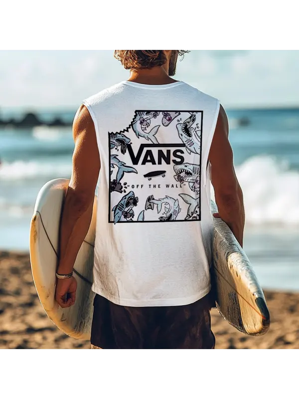 Men's Vintage Surfing Oversized Print Tank Top - Shopyiyistories.com 