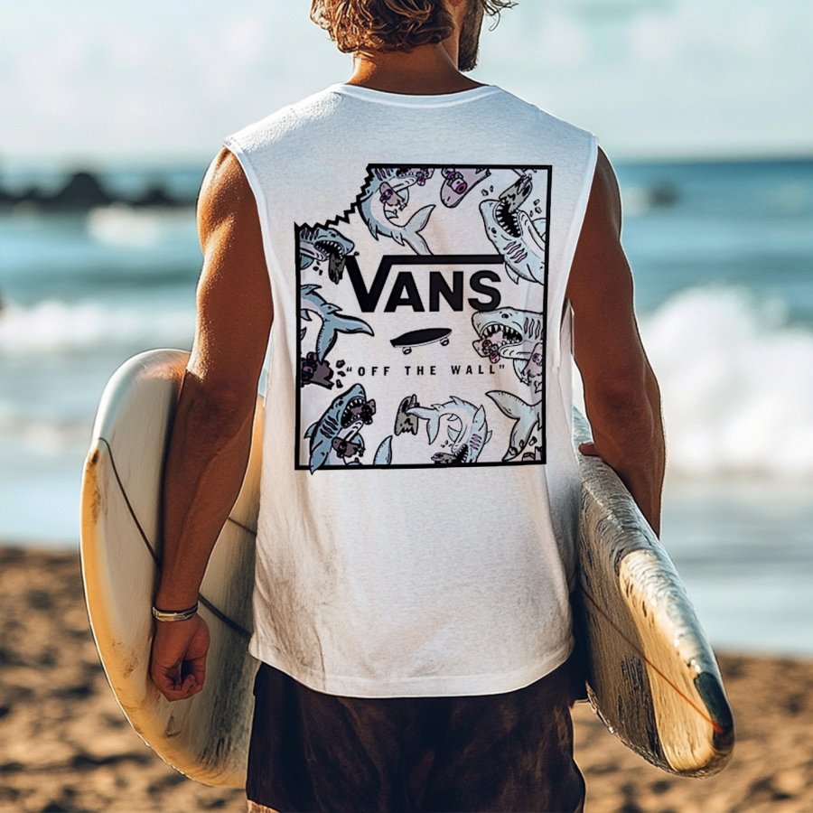 

Men's Vintage Surfing Oversized Print Tank Top