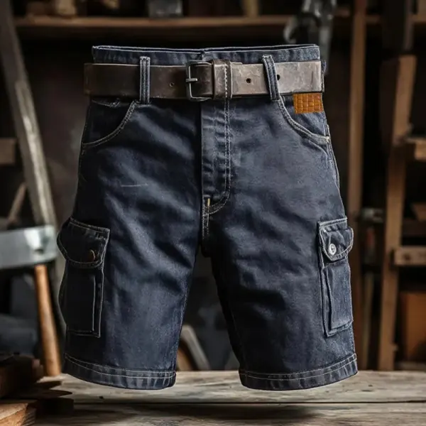 Men's Cargo Denim Shorts With Multi-Pockets And Belt - Perfect For Summer Outdoors - Wayrates.com 