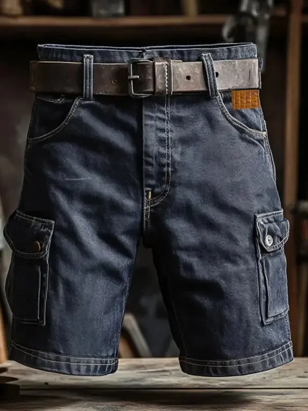 Men's Cargo Denim Shorts With Multi-Pockets And Belt - Perfect For Summer Outdoors - Wantbright.com 