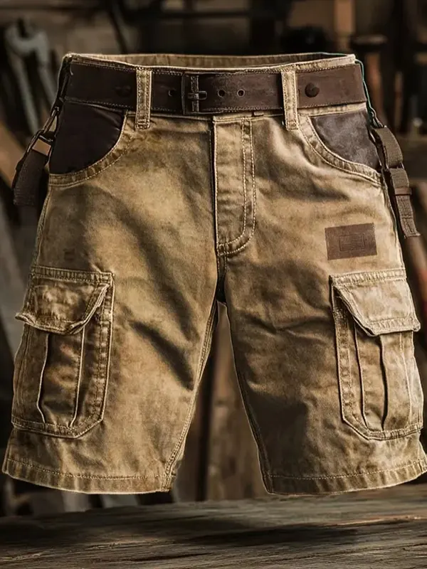 Cargo Shorts With Multi-Pockets And Flag Design For Outdoor Adventures - Pragmaace.com 