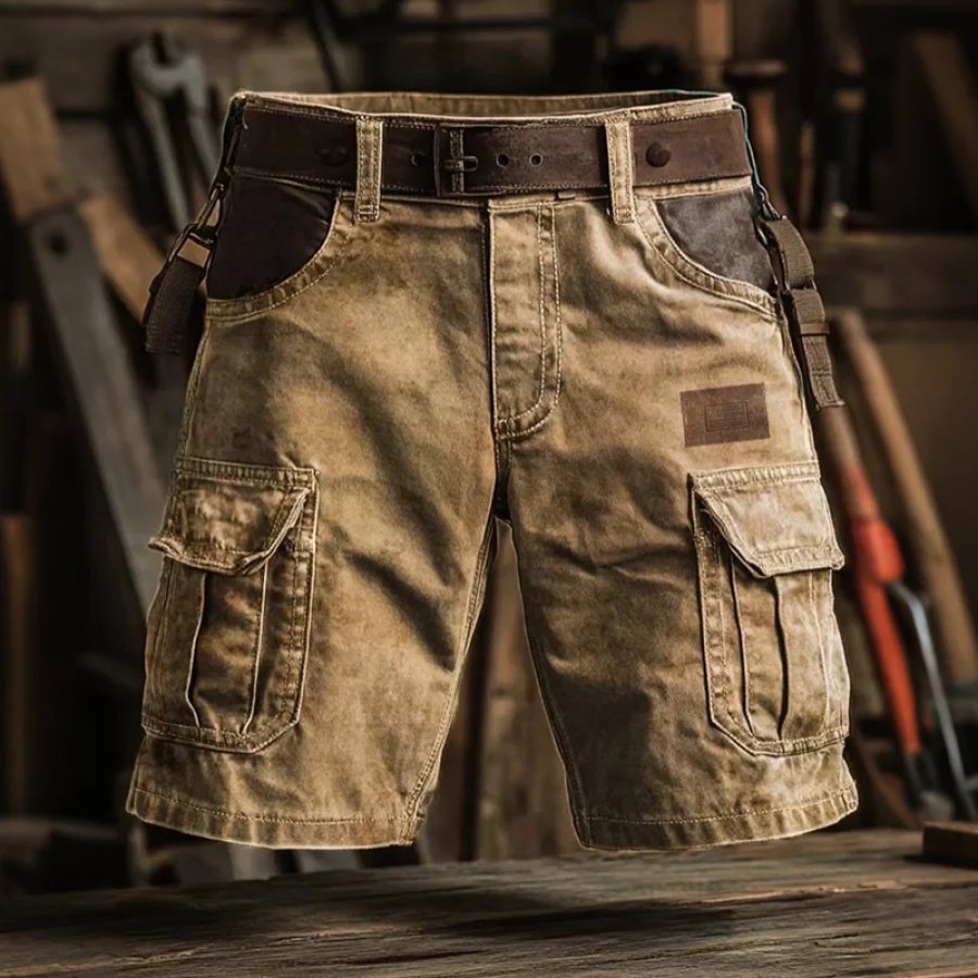 

Cargo Shorts With Multi-Pockets And Flag Design For Outdoor Adventures