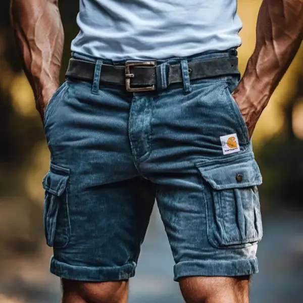 Men's Corduroy Classic Cargo Shorts With Adjustable Belt - Perfect For Casual And Outdoor Activities - Wayrates.com 