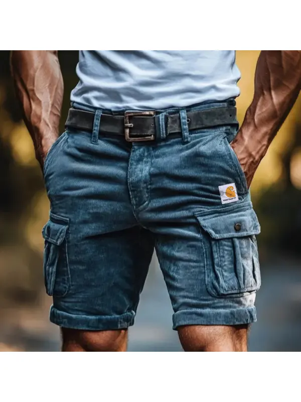 Men's Corduroy Classic Cargo Shorts With Adjustable Belt - Perfect For Casual And Outdoor Activities - Ootdmw.com 