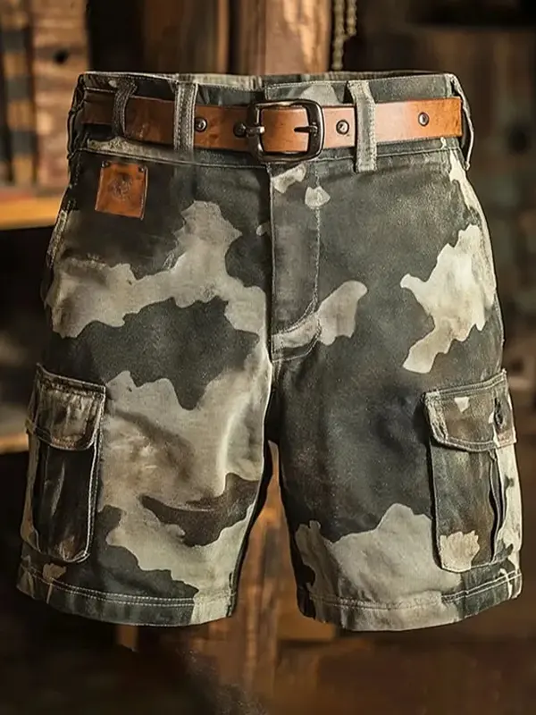 Camouflage Cargo Shorts With Adjustable Belt - Perfect For Outdoor Adventures - Pragmaace.com 