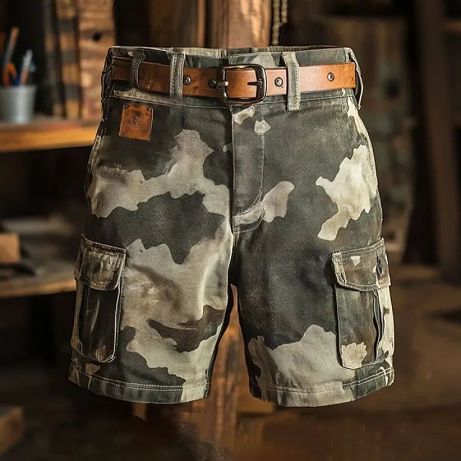 

Camouflage Cargo Shorts With Adjustable Belt - Perfect For Outdoor Adventures