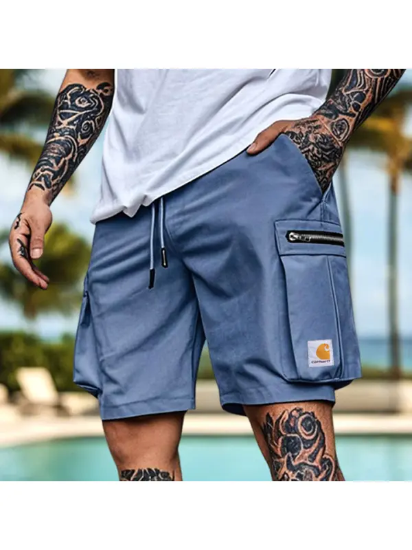 Men's Vintage Outdoor Zipper Multi-Pocket Elastic Drawstring Cargo Shorts - Ootdmw.com 
