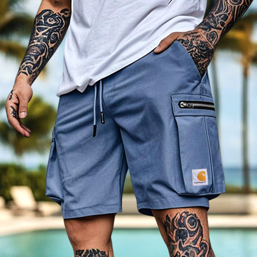

Men's Vintage Outdoor Zipper Multi-Pocket Elastic Drawstring Cargo Shorts