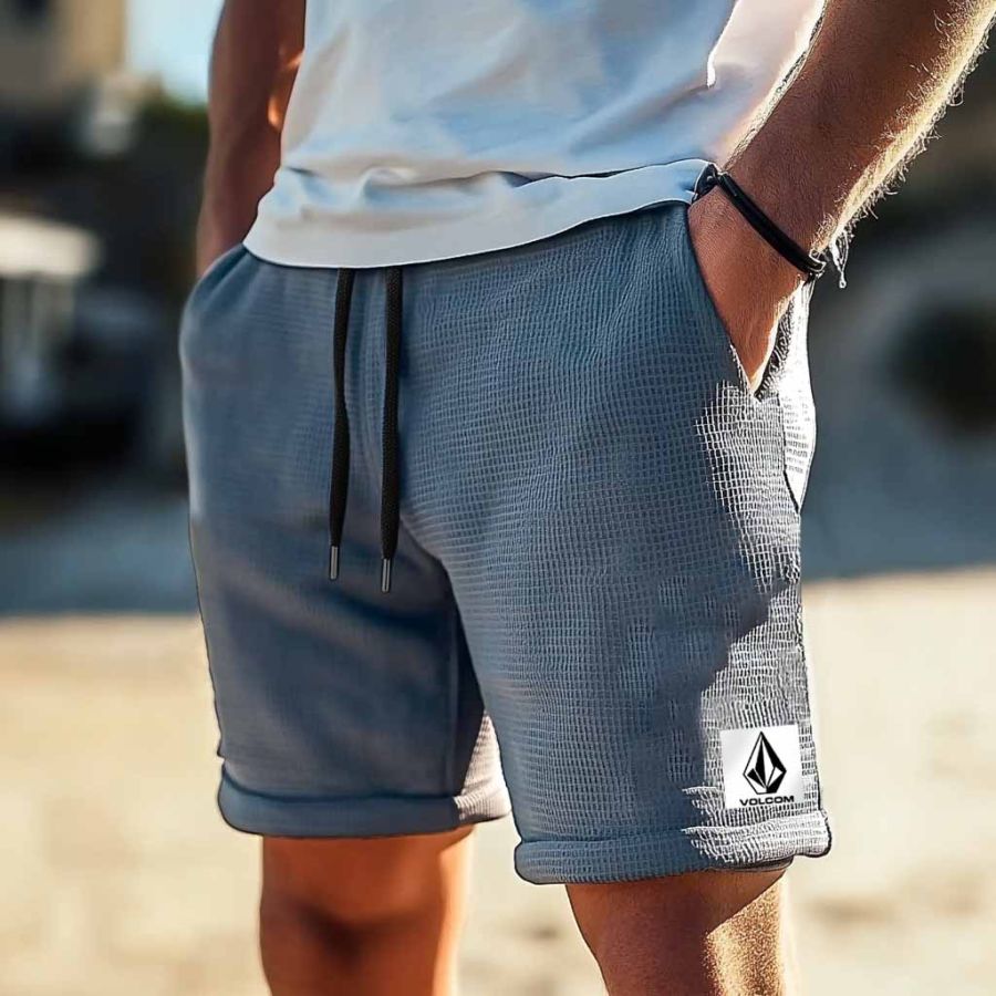 

Men's Vintage Waffle Knit Elastic Drawstring Walkshort Surf Shorts