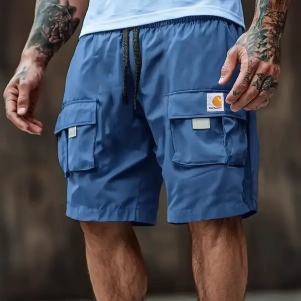Men's Vintage Outdoor Multi-Pocket Elastic Drawstring Cargo Shorts - Zivinfo.com 