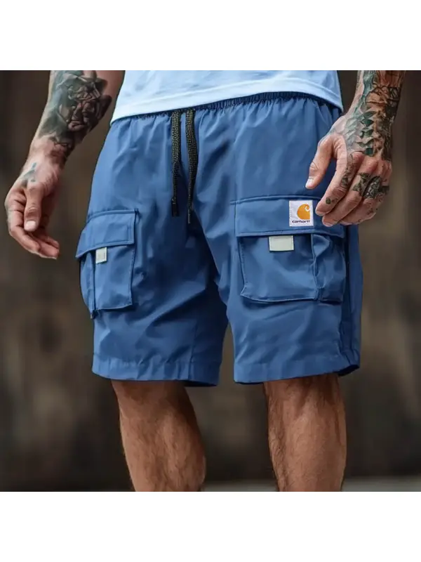 Men's Vintage Outdoor Multi-Pocket Elastic Drawstring Cargo Shorts - Anrider.com 
