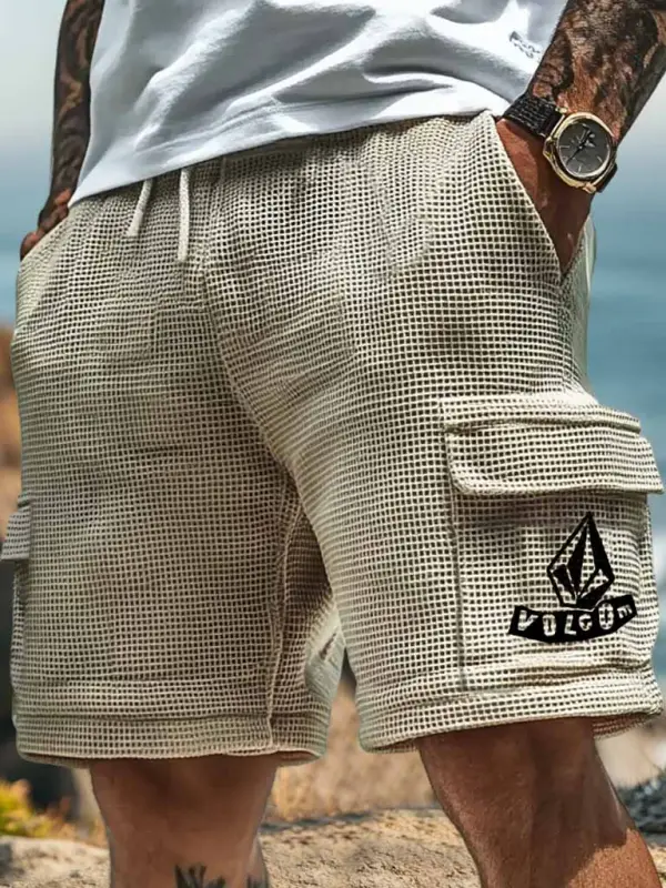 Volcom Men's Waffle Knit Casual Elastic Drawstring Walkshort Khaki Cargo Shorts - Wantbright.com 