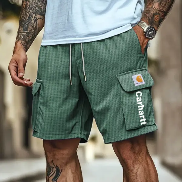 Men's Vintage Surf Waffle Knit Multi-Pocket Elastic Drawstring Cargo Shorts - Zivinfo.com 
