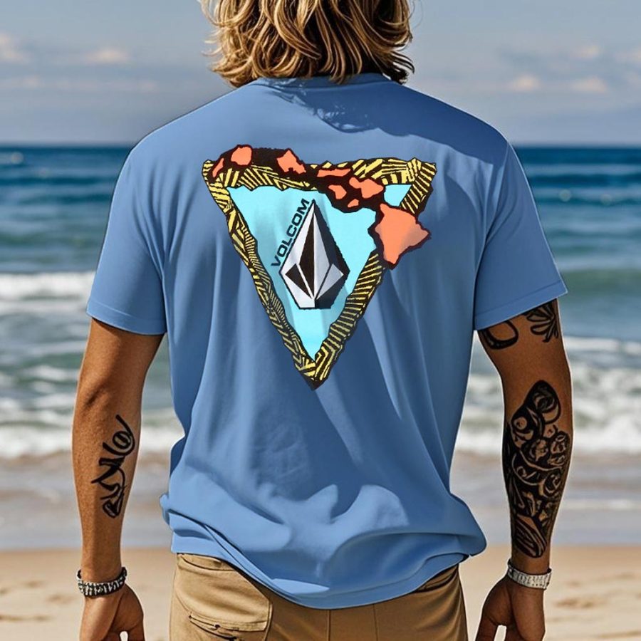 

Men's Vintage Surf Print Crew Neck Short Sleeve T-Shirt