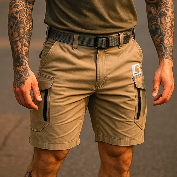 Khaki Zipper Cargo Shorts For Men - Durable And Functional Design With Multiple Pockets - Wayrates.com 