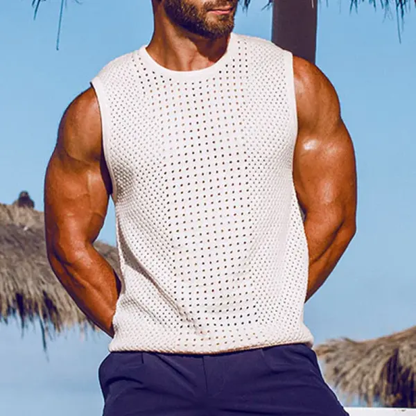 Men's Stylish Mesh Sleeveless Perforated Tank Top For Summer Outdoors - Wayrates.com 