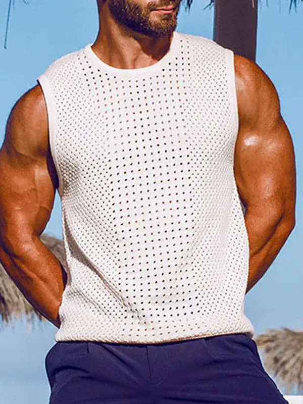 Men's Stylish Mesh Sleeveless Perforated Tank Top For Summer Outdoors - Wantbright.com 