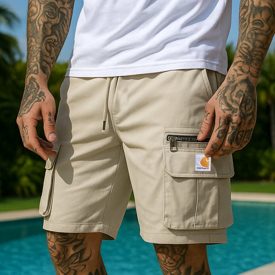 

Men's Casual Cargo Shorts With Multi-Pockets And Adjustable Waistband