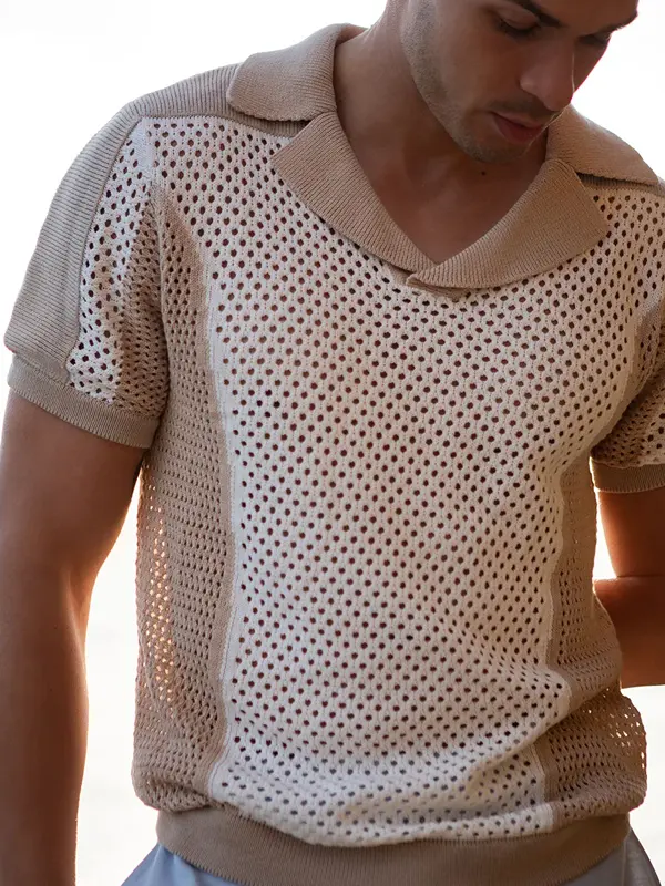 Stylish Knit Polo Shirt With Perforated Design For Summer - Simplyion.com 