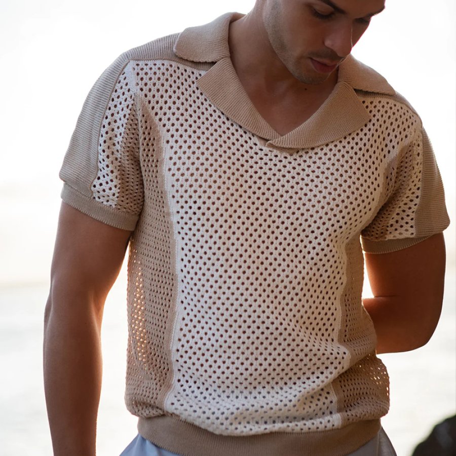 

Stylish Knit Polo Shirt With Perforated Design For Summer